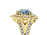 Yellow gold Double Halo Fancy Blue Heart  Cut Pave Split Shank Prong Set Ring_20