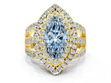 Yellow gold Double Halo Fancy Blue Marquise Cut Diamond Split Shank Pave Set Ring_3