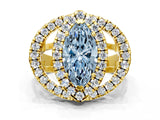 Yellow gold Double Halo Fancy Blue Marquise Cut Diamond Split Shank Prong Setting Ring