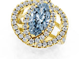 Yellow gold Double Halo Fancy Blue Marquise Cut Diamond Split Shank Prong Setting Ring_1