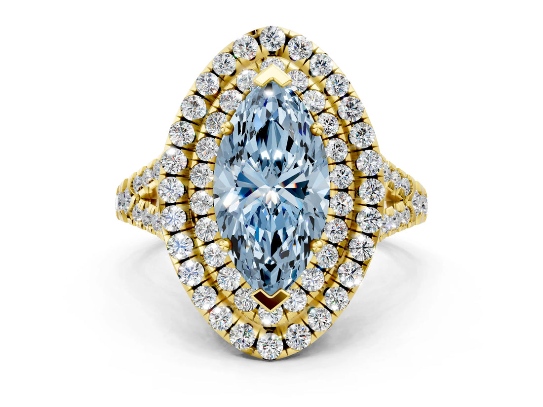 Yellow gold Double Halo Fancy Blue Marquise  Cut Pave Split Shank Prong Set Ring_15