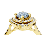 Yellow gold Double Halo Fancy Blue Marquise  Diamond Pave Band with Four-Prong Setting_47