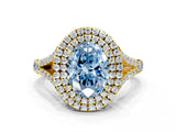 Yellow gold Double Halo Fancy Blue Oval -Shaped Split Shank Diamond Ring with Prong Setting_15