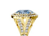 Yellow gold Double Halo Fancy Blue Oval Cut Diamond Split Shank Engagement Ring with Four-Prong Setting_8
