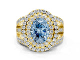 Yellow gold Double Halo Fancy Blue Oval Cut Diamond Split Shank Pave Set Ring_3