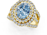 Yellow gold Double Halo Fancy Blue Oval Cut Diamond Split Shank Pave Set Ring_4