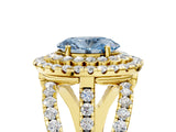 Yellow gold Double Halo Fancy Blue Oval Cut Diamond Split Shank Pave Set Ring_8