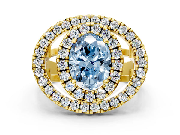Yellow Gold Oval Halo Engagement Ring Setting for Fancy Blue Center - Design RJ-762