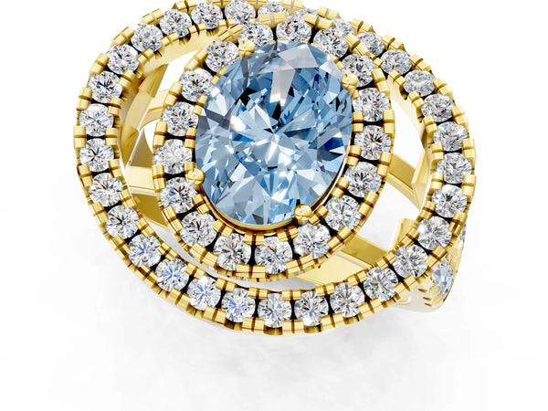 Yellow Gold Oval Halo Engagement Ring Setting for Fancy Blue Center - Design RJ-762