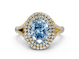Yellow gold Double Halo Fancy Blue Oval  Cut Diamond Split Shank Ring with Four Prong Setting_37