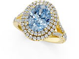 Yellow gold Double Halo Fancy Blue Oval  Cut Diamond Split Shank Ring with Four Prong Setting_38