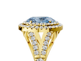 Yellow gold Double Halo Fancy Blue Oval  Cut Diamond Split Shank Ring with Four Prong Setting_42