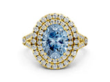 Yellow gold Double Halo Fancy Blue Oval  Cut Pave Split Shank Prong Set Ring_15