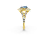 Yellow gold Double Halo Fancy Blue Oval  Cut Pave Split Shank Prong Set Ring_17