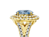 Yellow gold Double Halo Fancy Blue Oval  Cut Pave Split Shank Prong Set Ring_20