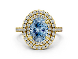 Yellow gold Double Halo Fancy Blue Oval  Diamond Pave Band with Four-Prong Setting_42