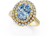 Yellow gold Double Halo Fancy Blue Oval  Diamond Pave Band with Four-Prong Setting_43