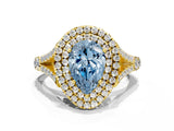 Yellow gold Double Halo Fancy Blue Pear Cut Diamond Split Shank Engagement Ring with Four-Prong Setting_3