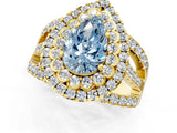 Yellow gold Double Halo Fancy Blue Pear Cut Diamond Split Shank Pave Set Ring_4
