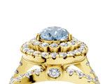 Yellow gold Double Halo Fancy Blue Pear Cut Diamond Split Shank Pave Set Ring_7