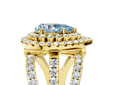 Yellow gold Double Halo Fancy Blue Pear Cut Diamond Split Shank Pave Set Ring_8