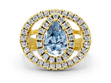 Yellow gold Double Halo Fancy Blue Pear Cut Diamond Split Shank Prong Setting Ring