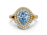 Yellow gold Double Halo Fancy Blue Pear  Cut Diamond Split Shank Ring with Four Prong Setting_20