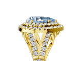 Yellow gold Double Halo Fancy Blue Pear  Cut Diamond Split Shank Ring with Four Prong Setting_25