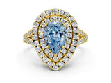 Yellow gold Double Halo Fancy Blue Pear  Cut Pave Split Shank Prong Set Ring_15