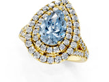 Yellow gold Double Halo Fancy Blue Pear  Cut Pave Split Shank Prong Set Ring_16