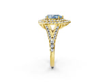 Yellow gold Double Halo Fancy Blue Pear  Cut Pave Split Shank Prong Set Ring_17