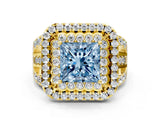 Yellow gold Double Halo Fancy Blue Princess Cut Diamond Split Shank Pave Set Ring_3