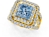 Yellow gold Double Halo Fancy Blue Princess Cut Diamond Split Shank Pave Set Ring_4