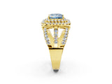 Yellow gold Double Halo Fancy Blue Princess Cut Diamond Split Shank Pave Set Ring_5