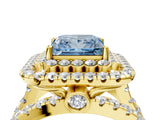 Yellow gold Double Halo Fancy Blue Princess Cut Diamond Split Shank Pave Set Ring_7