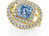 Yellow gold Double Halo Fancy Blue Princess Cut Diamond Split Shank Prong Setting Ring_1