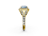 Yellow gold Double Halo Fancy Blue Princess  Cut Diamond Split Shank Ring with Four Prong Setting_23
