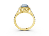 Yellow gold Double Halo Fancy Blue Princess  Cut Diamond Split Shank Ring with Four Prong Setting_24