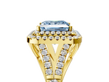 Yellow gold Double Halo Fancy Blue Princess  Cut Diamond Split Shank Ring with Four Prong Setting_26