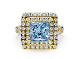 Yellow gold Double Halo Fancy Blue Princess  Cut Pave Split Shank Prong Set Ring_15