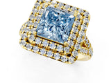 Yellow gold Double Halo Fancy Blue Princess  Cut Pave Split Shank Prong Set Ring_16