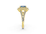 Yellow gold Double Halo Fancy Blue Princess  Cut Pave Split Shank Prong Set Ring_17