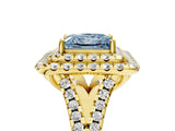Yellow gold Double Halo Fancy Blue Princess  Cut Pave Split Shank Prong Set Ring_20