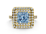 Yellow gold Double Halo Fancy Blue Princess  Diamond Pave Band with Four-Prong Setting_43