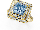 Yellow gold Double Halo Fancy Blue Princess  Diamond Pave Band with Four-Prong Setting_44