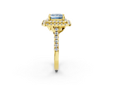 Yellow gold Double Halo Fancy Blue Princess  Diamond Pave Band with Four-Prong Setting_45