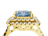 Yellow gold Double Halo Fancy Blue Princess  Diamond Pave Band with Four-Prong Setting_47