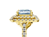 Yellow gold Double Halo Fancy Blue Princess  Diamond Pave Band with Four-Prong Setting_48