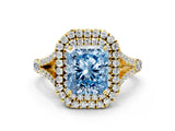 Yellow gold Double Halo Fancy Blue Radiant Cut Diamond Split Shank Engagement Ring with Four-Prong Setting_3