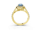 Yellow gold Double Halo Fancy Blue Radiant Cut Diamond Split Shank Engagement Ring with Four-Prong Setting_6